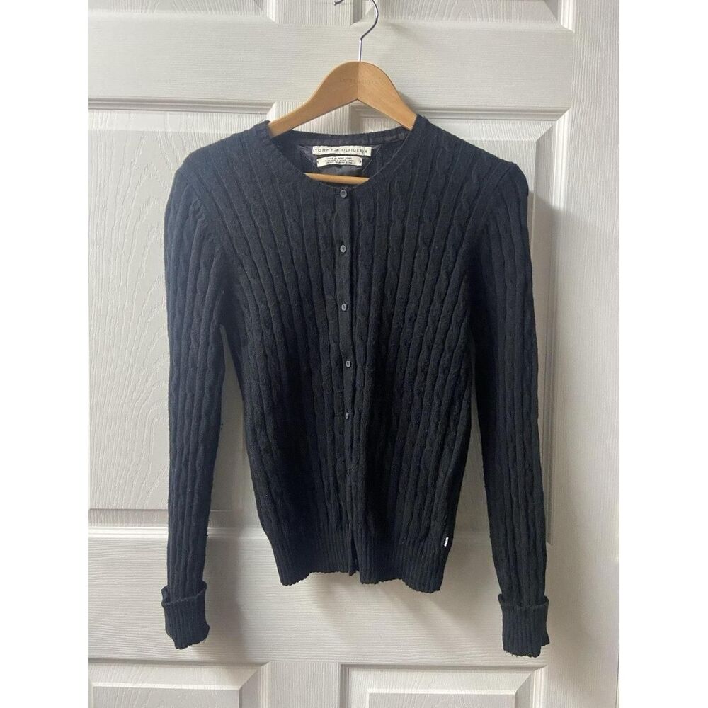 Tommy-hilfiger Women's Black Cardigan Cable Knit Medium
